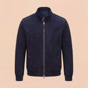 Man wearing the VAËL Köda suede bomber jacket