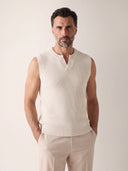 Model wearing the VAËL Rocío sleeveless knit top in white