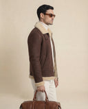 Man wearing the VAËL Tavrōk shearling flight jacket