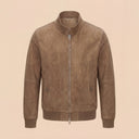 Man wearing the VAËL Köda suede bomber jacket