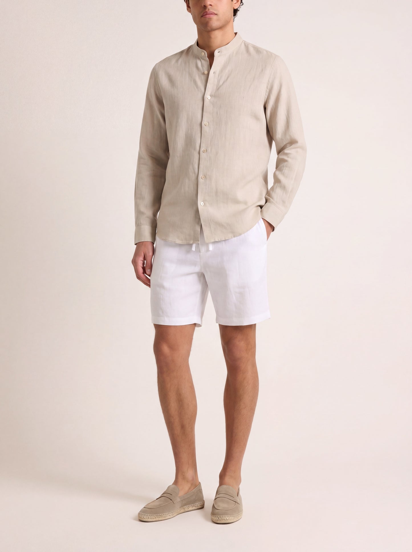 Tibério Band Collar Linen Shirt