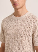 Man wearing the VAËL Cáleo open-knit boxy T-shirt
