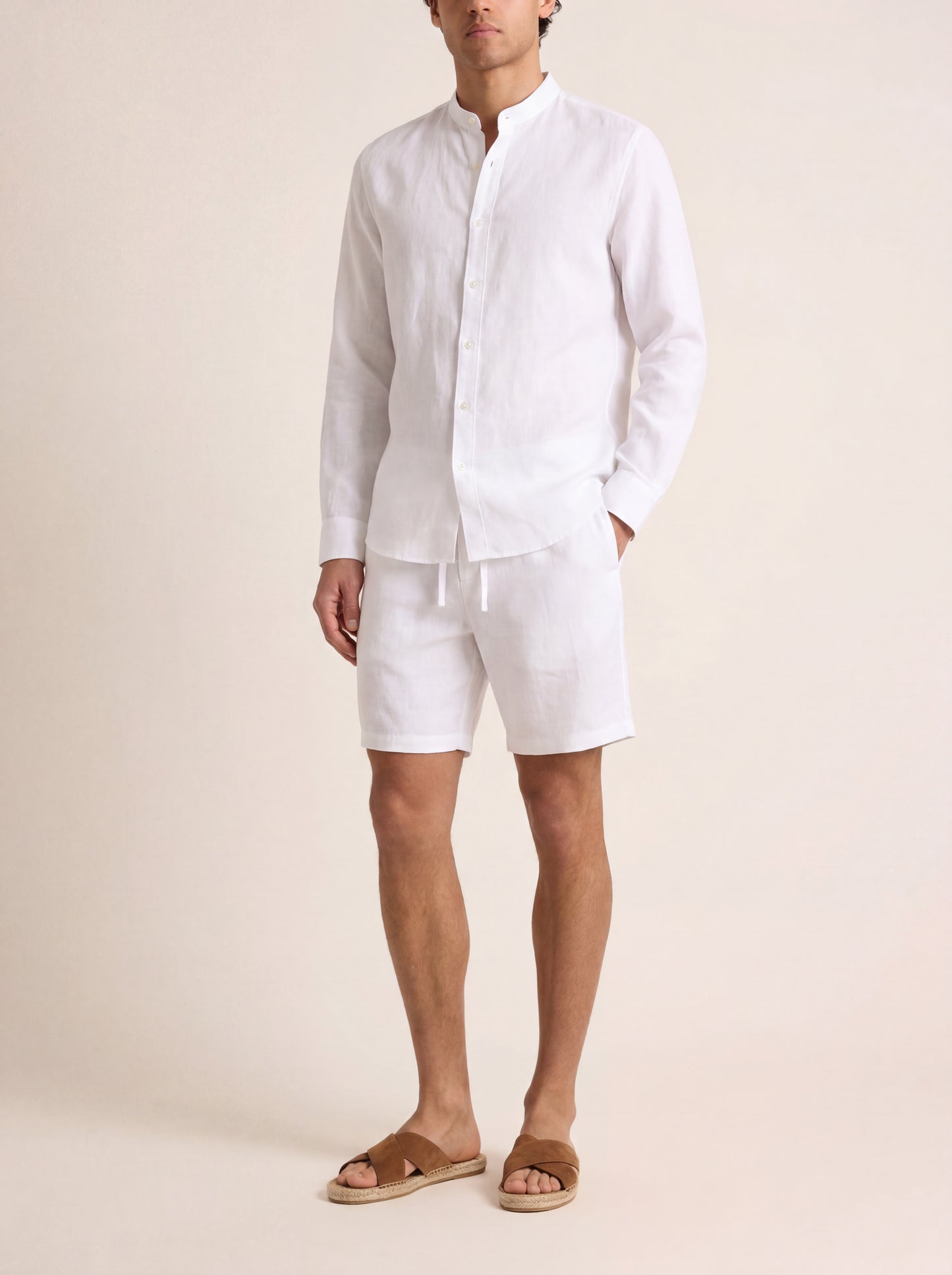 Tibério Band Collar Linen Shirt