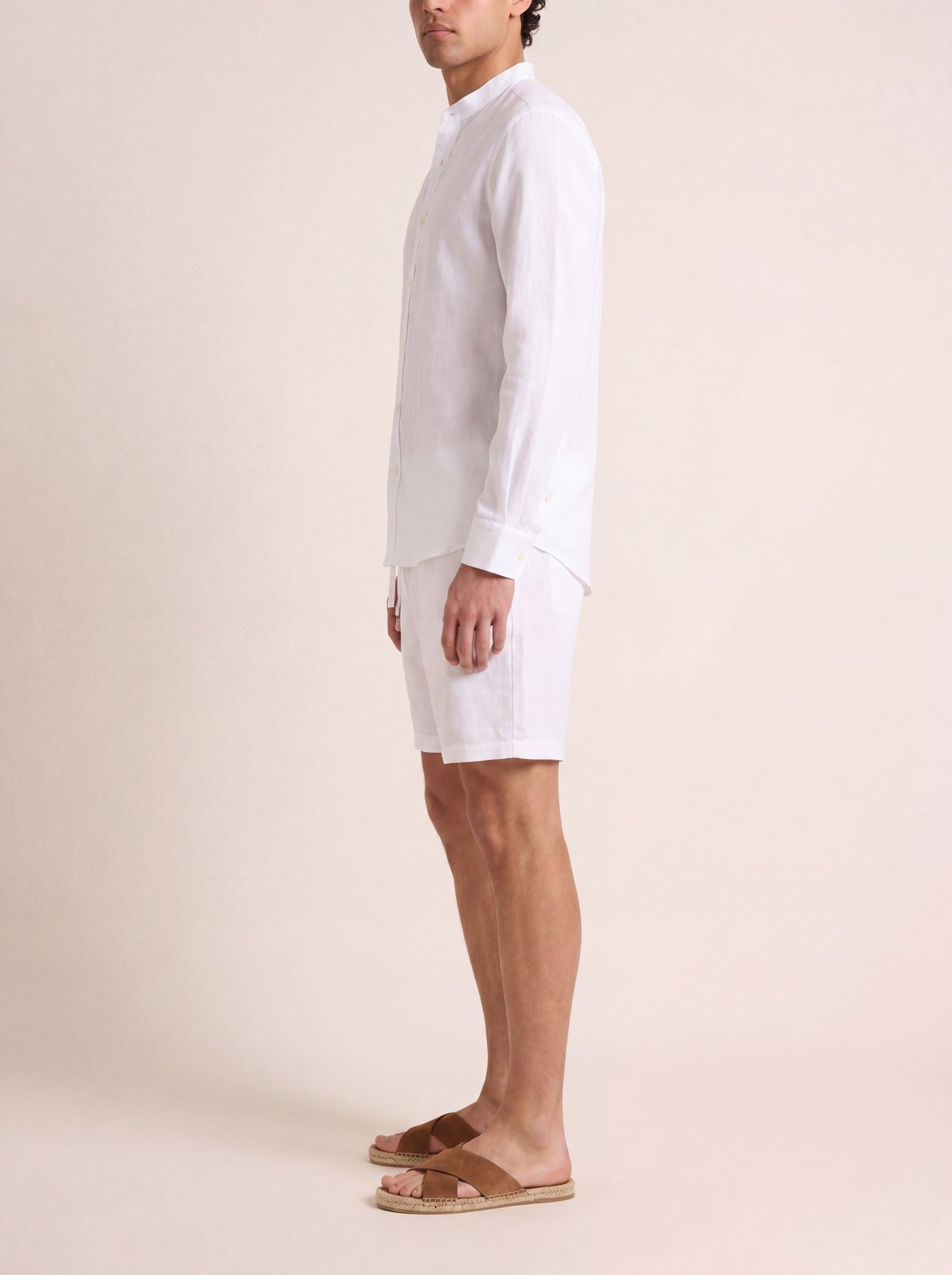 Tibério Band Collar Linen Shirt