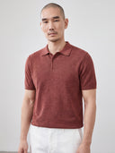 Mattone Red Herringbone Knit Polo Shirt