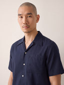 Navy Bamboo Viscose Camp Collar Shirt