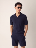 Navy Cotton Moss Stitch Polo Shirt