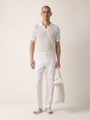 Panna Cream Open Knit Polo Shirt