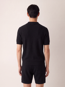 Black Cotton Moss Stitch Polo Shirt