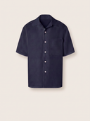 Navy Bamboo Viscose Camp Collar Shirt