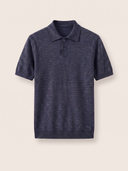 Indaco Blue Herringbone Knit Polo Shirt