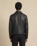 Man wearing the VAËL Eliō grained leather zip jacket