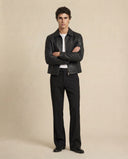 Man wearing the VAËL Eliō grained leather zip jacket