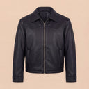 Man wearing the VAËL Eliō grained leather zip jacket