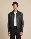 Man wearing the VAËL Eliō grained leather zip jacket